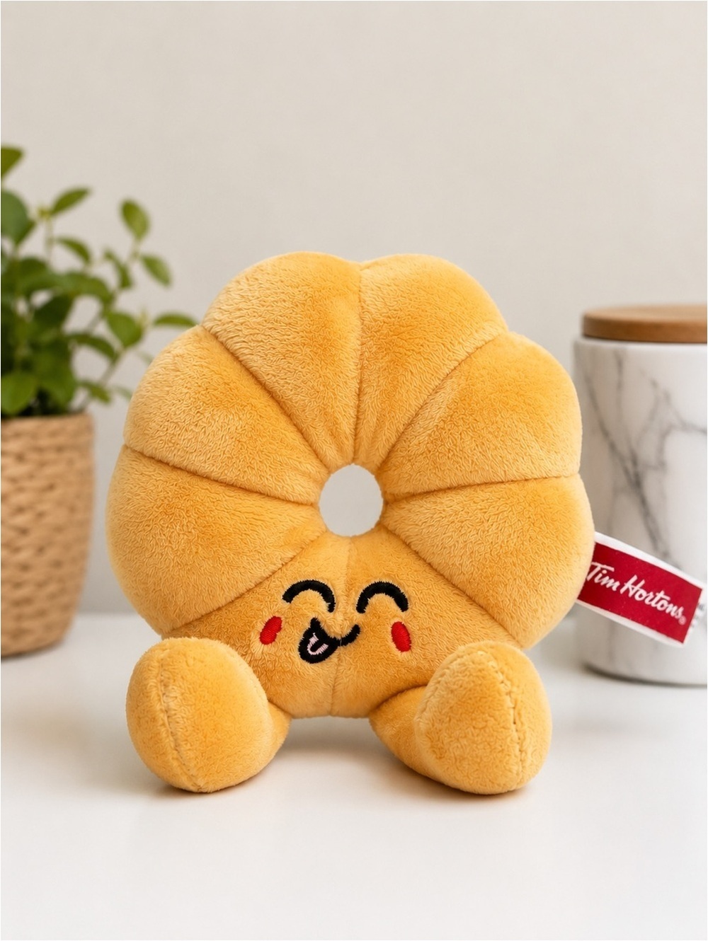 Tim Hortons Smiling Croissant Plush Stuffed Toy Like New